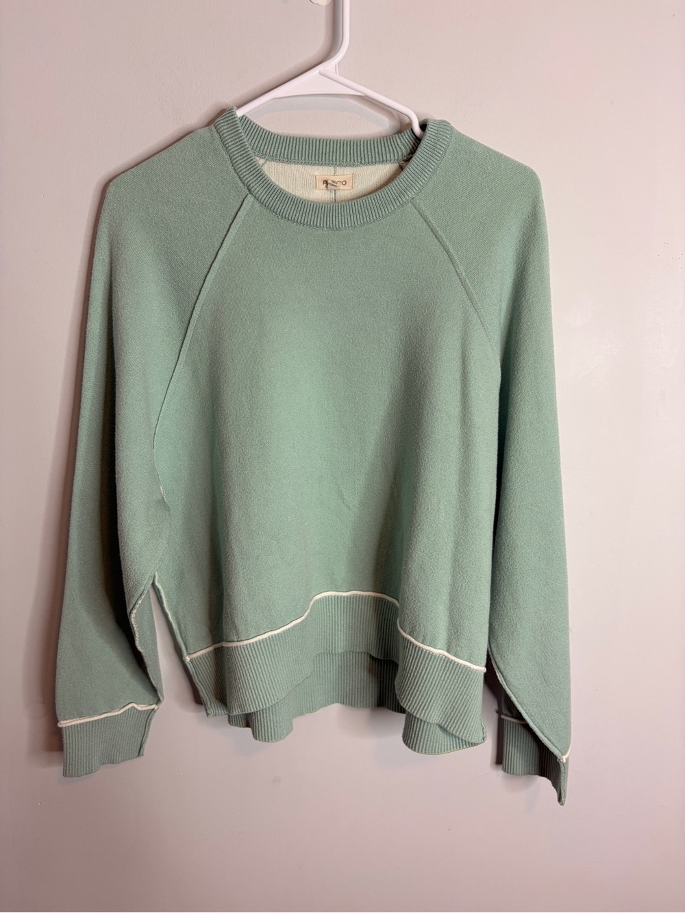 Pilcro Sage Green Crewneck Sweater with Cream Trim Oversized Small